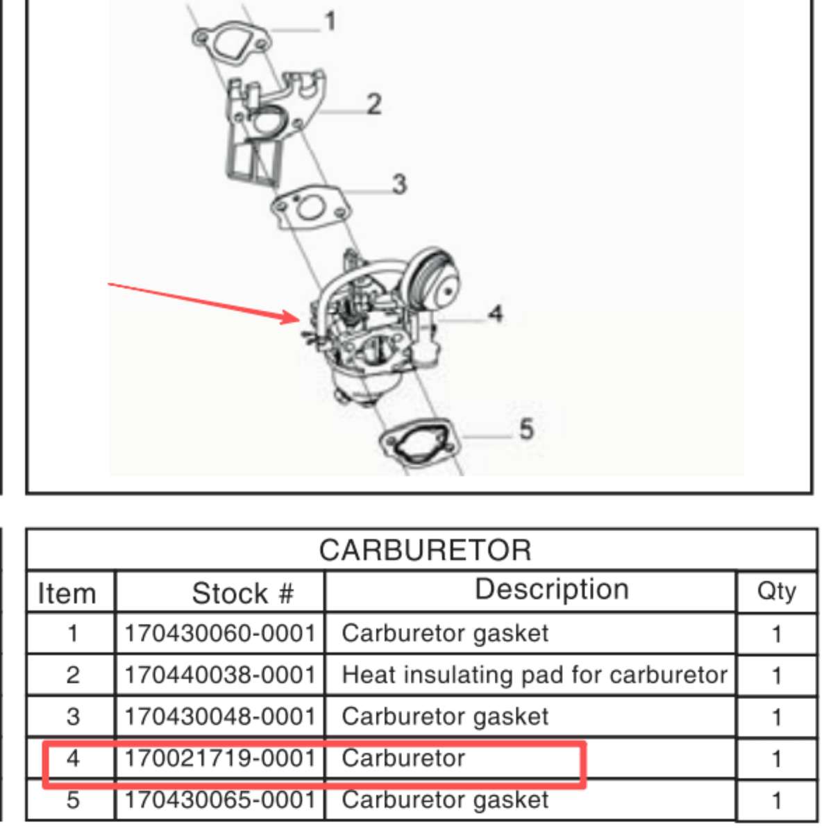 Snow Blower Parts - 212cc Snow Engine Carburetor, Stock#170021719-0001