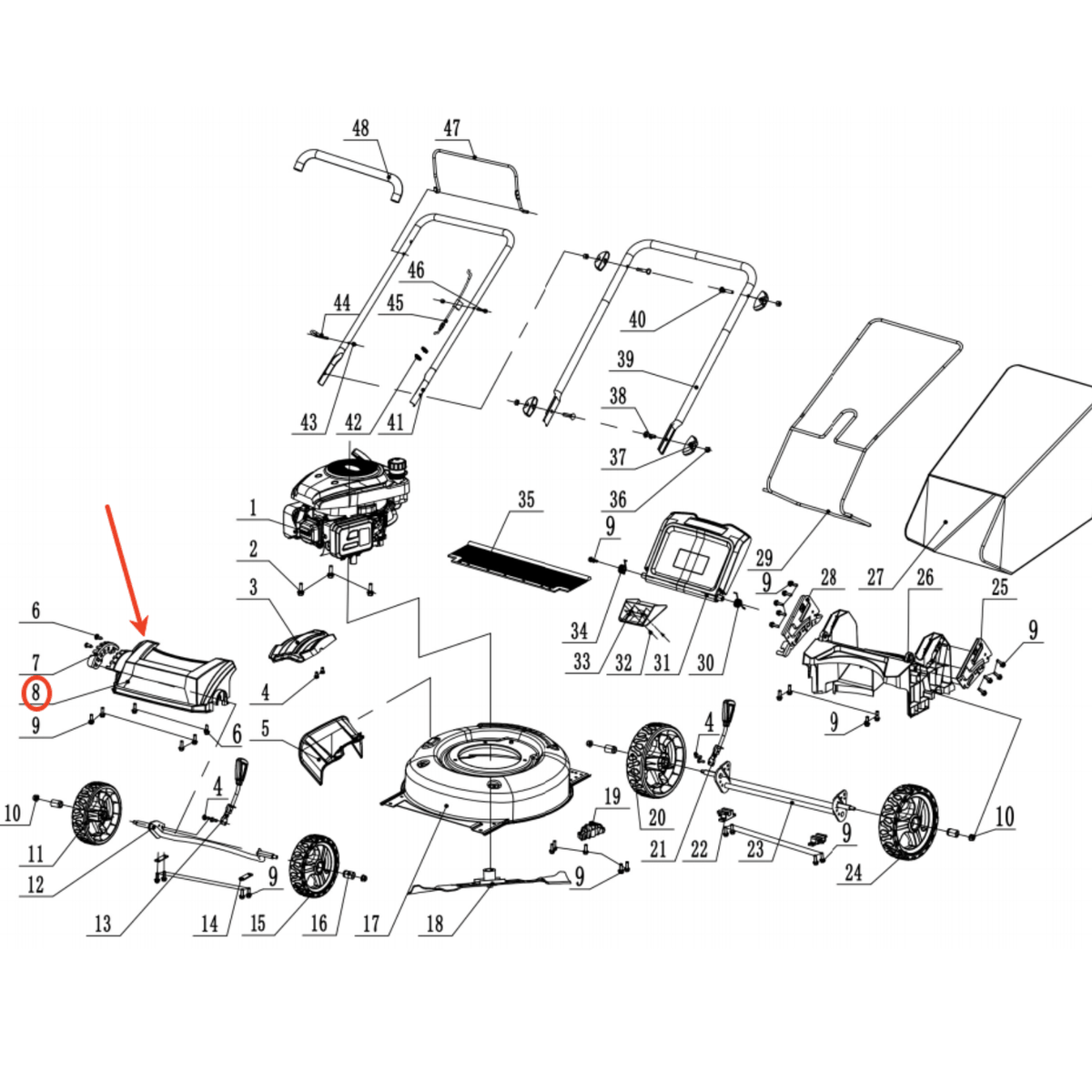 Lawn mower Parts- 17 inch Mower Front Cover,stock#203050522A