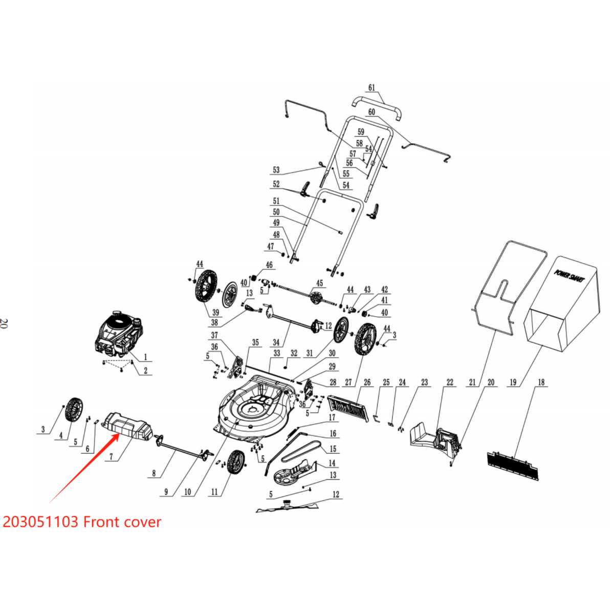 Lawn Mower Parts - Front cover, Stock #: 203051103
