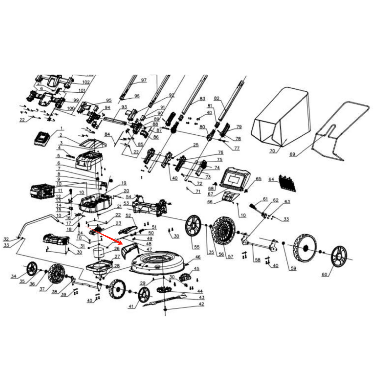 Lawn Mower Parts - Side discharge frame, Stock #203050593