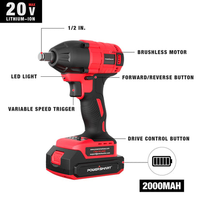 20V Brushless Cordless Impact Wrench Kit w/ Battery & Charger PS76142B