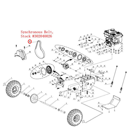 Snow Blower Parts - Synchronous Belt with High-Torque timing belt, 750 mm long, 5 mm tooth pitch, Stock #302040026