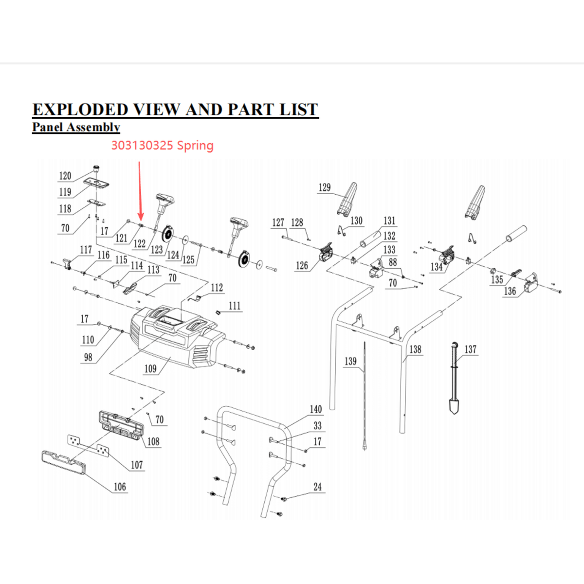 Snow Blower Parts -  Spring, Stock #303130325