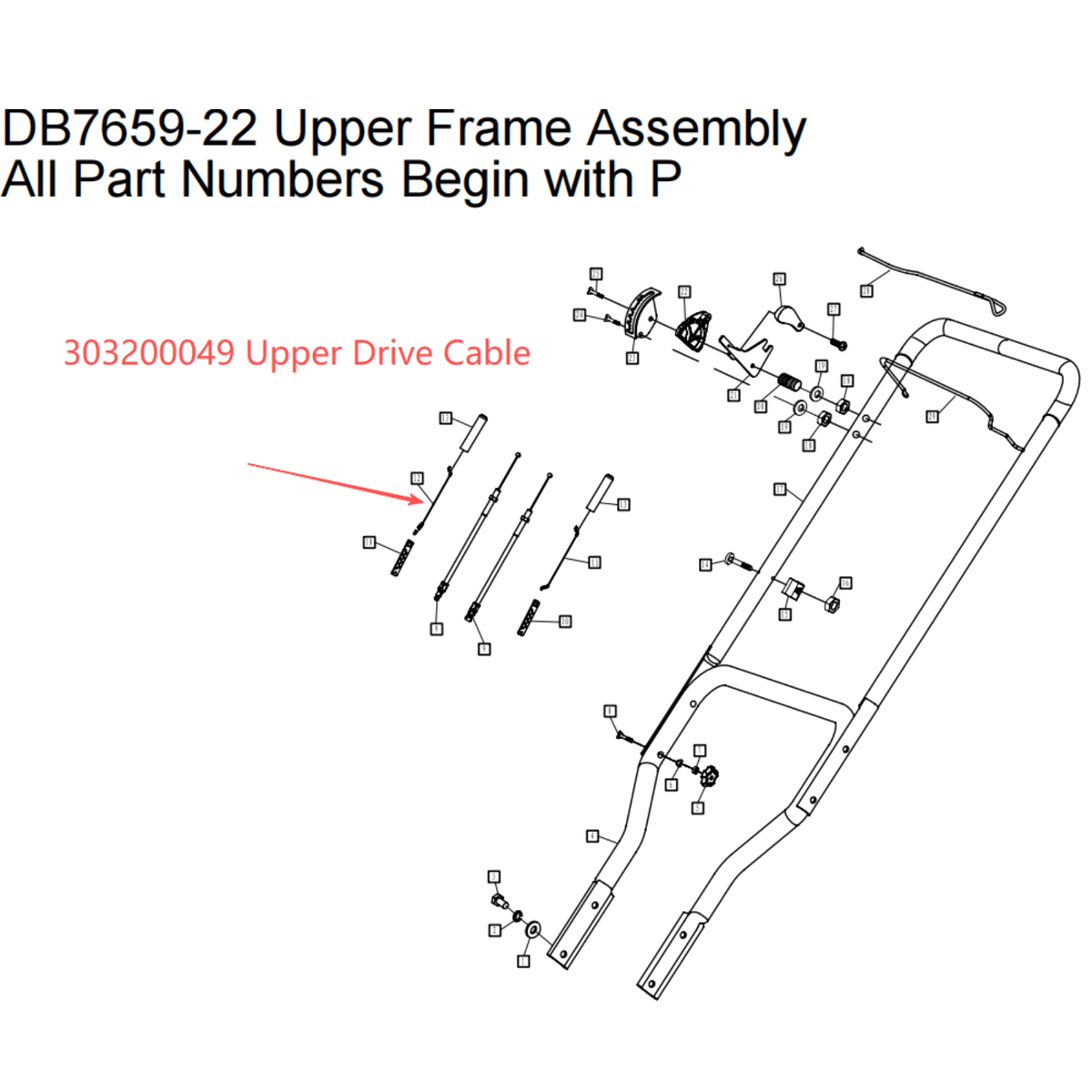 PowerSmart Snow Blower Parts -  Upper Drive Cable, Stock#303200049