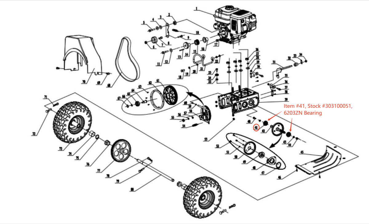 Snow Blower Parts - 6203ZN Bearing, Stock #303100051