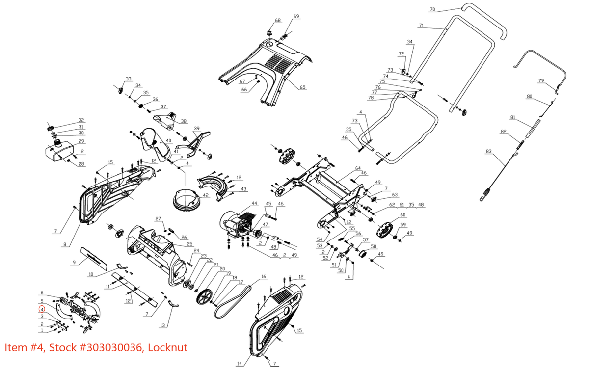 PowerSmart Lawn Mower Parts - Locknut M8, Stock #303030036