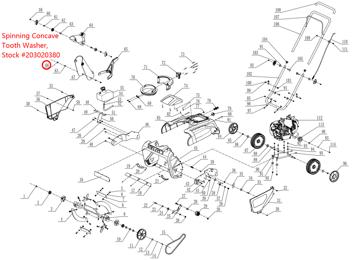 Snow Blower Parts - Spinning Concave Tooth Washer, Stock #203020380
