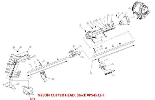 Parts: NYLON CUTTER HEAD, Stock #CG520-HS.1,Same as Stock#PS4532-J