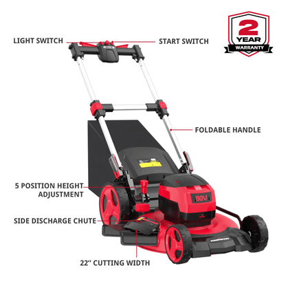 80V 22" Brushless Cordless Self-propelled Lawn Mower w/ Battery & Charger PS76822SRB